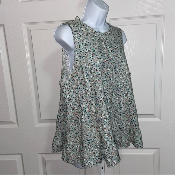 Universal Thread Green Floral Flounce Ruffle Tunic Top XL Sleeveless High Neck - Picture 4 of 12